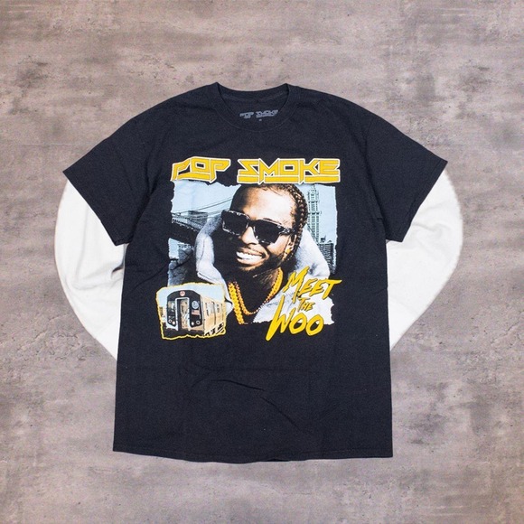 Other - Pop Smoke Meet The Woo Rap Tee Style Streetwear Black Double Stitch T-Shirt Tee